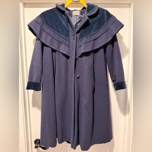 Vintage Rothschild Wool & Velvet Cape Coat | Girls 12 | Navy | Made in USA